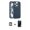 MARSİLYAN™- iPhone 16 Pro Max Kılıf Yankı Form Serisi - Siyah 3D Antistatik Hayalet Cam Ekran Koruyucu + PVD Metal Kamera Lens - GS