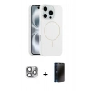 MARSİLYAN™- iPhone 16 Pro Max Kılıf Yankı Form Serisi - Siyah 3D Antistatik Hayalet Cam Ekran Koruyucu + Pers Alüminyum Kamera Lens - GI