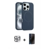 MARSİLYAN™- iPhone 16 Pro Max Kılıf Yankı Form Serisi - Siyah 3D Antistatik Hayalet Cam Ekran Koruyucu + Pers Alüminyum Kamera Lens - GI