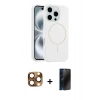 MARSİLYAN™- iPhone 16 Pro Max Kılıf Yankı Form Serisi - Siyah 3D Antistatik Hayalet Cam Ekran Koruyucu + Pers Alüminyum Kamera Lens - CLTM