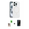 MARSİLYAN™- iPhone 16 Pro Max Kılıf Yankı Form Serisi - Siyah 3D Antistatik Hayalet Cam Ekran Koruyucu + Raze Metal Kamera Lens - NLGY