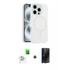 MARSİLYAN™- iPhone 16 Pro Max Kılıf Yankı Form Serisi - Siyah 3D Antistatik Hayalet Cam Ekran Koruyucu + Raze Metal Kamera Lens - BZ