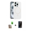 MARSİLYAN™- iPhone 16 Pro Max Kılıf Yankı Form Serisi - Siyah 3D Antistatik Hayalet Cam Ekran Koruyucu + Raze Metal Kamera Lens - CLTM