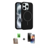 MARSİLYAN™- iPhone 16 Pro Max Kılıf Yankı Form Serisi - Siyah 3D Antistatik Mat Seramik Nano Ekran Koruyucu + Raze Metal Kamera Lens - CLTM