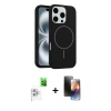 MARSİLYAN™- iPhone 16 Pro Max Kılıf Yankı Form Serisi - Siyah 3D Antistatik Mat Seramik Nano Ekran Koruyucu + Raze Metal Kamera Lens - BZ