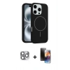 MARSİLYAN™- iPhone 16 Pro Max Kılıf Yankı Form Serisi - Siyah 3D Antistatik Mat Seramik Nano Ekran Koruyucu + Pers Alüminyum Kamera Lens - GI
