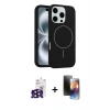 MARSİLYAN™- iPhone 16 Pro Max Kılıf Yankı Form Serisi - Siyah 3D Antistatik Mat Seramik Nano Ekran Koruyucu + Bilvis Titan Kamera Lens - SH