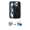 MARSİLYAN™- iPhone 16 Pro Max Kılıf Yankı Form Serisi - Siyah 3D Antistatik Seramik Nano Ekran Koruyucu + Gri Pers Alüminyum Kamera Lens
