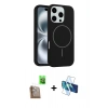 MARSİLYAN™- iPhone 16 Pro Max Kılıf Yankı Form Serisi - Siyah 3D Antistatik Seramik Nano Ekran Koruyucu + Raze Metal Kamera Lens - CLTM