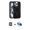 MARSİLYAN™- iPhone 16 Pro Max Kılıf Yankı Form Serisi - Siyah 3D Antistatik Seramik Nano Ekran Koruyucu + Siyah PVD Metal Kamera Lens