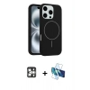 MARSİLYAN™- iPhone 16 Pro Max Kılıf Yankı Form Serisi - Siyah 3D Antistatik Seramik Nano Ekran Koruyucu + PVD Metal Kamera Lens - GS