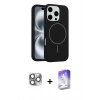 MARSİLYAN™- iPhone 16 Pro Max Kılıf Yankı Form Serisi - Siyah Bilvis 5in1 3D Magic Cam Ekran Koruyucu + Gri Pers Alüminyum Kamera Lens