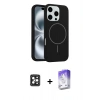 MARSİLYAN™- iPhone 16 Pro Max Kılıf Yankı Form Serisi - Siyah Bilvis 5in1 3D Magic Cam Ekran Koruyucu + PVD Metal Kamera Lens - SH