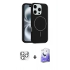 MARSİLYAN™- iPhone 16 Pro Max Kılıf Yankı Form Serisi - Siyah Bilvis 5in1 5D Magic Hayalet Cam Ekran Koruyucu + Pers Alüminyum Kamera Lens - GS