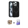 MARSİLYAN™- iPhone 16 Pro Max Kılıf Yankı Form Serisi - Siyah Bilvis 5in1 5D Magic Hayalet Cam Ekran Koruyucu + Pers Alüminyum Kamera Lens - CLTM