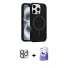 MARSİLYAN™- iPhone 16 Pro Max Kılıf Yankı Form Serisi - Siyah Bilvis 5in1 5D Magic Hayalet Cam Ekran Koruyucu + Pers Alüminyum Kamera Lens - GI