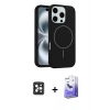 MARSİLYAN™- iPhone 16 Pro Max Kılıf Yankı Form Serisi - Siyah Bilvis 5in1 5D Magic Hayalet Cam Ekran Koruyucu + PVD Metal Kamera Lens - SH