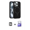 MARSİLYAN™- iPhone 16 Pro Max Kılıf Yankı Form Serisi - Siyah Bilvis 5in1 5D Magic Hayalet Cam Ekran Koruyucu + PVD Metal Kamera Lens - GS