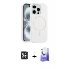 MARSİLYAN™- iPhone 16 Pro Max Kılıf Yankı Form Serisi - Siyah Bilvis 5in1 5D Magic Hayalet Cam Ekran Koruyucu + PVD Metal Kamera Lens - SH