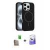 MARSİLYAN™- iPhone 16 Pro Max Kılıf Yankı Form Serisi - Siyah Bilvis 5in1 5D Magic Hayalet Cam Ekran Koruyucu + Raze Metal Kamera Lens - CLTM