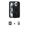 MARSİLYAN™- iPhone 16 Pro Max Kılıf Yankı Form Serisi - Siyah Bilvis Hayalet Cam Ekran Koruyucu + Siyah PVD Metal Kamera Lens