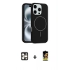 MARSİLYAN™- iPhone 16 Pro Max Kılıf Yankı Form Serisi - Siyah Buffer Cam Ekran Koruyucu + Gold PVD Metal Kamera Lens