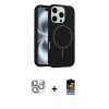 MARSİLYAN™- iPhone 16 Pro Max Kılıf Yankı Form Serisi - Siyah Buffer Hayalet Cam Ekran Koruyucu + Pers Alüminyum Kamera Lens - GS