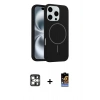 MARSİLYAN™- iPhone 16 Pro Max Kılıf Yankı Form Serisi - Siyah Buffer Hayalet Cam Ekran Koruyucu + PVD Metal Kamera Lens - GS