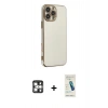 MARSİLYAN™- iPhone 16 Pro Max Kılıf Yankı Serisi - Şeffaf Pasifik Cam Ekran Koruyucu + PVD Metal Kamera Lens - GS