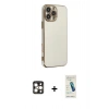 MARSİLYAN™- iPhone 16 Pro Max Kılıf Yankı Serisi - Şeffaf Pasifik Cam Ekran Koruyucu + PVD Metal Kamera Lens - GD