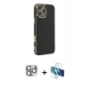 MARSİLYAN™- iPhone 16 Pro Max Kılıf Yankı Serisi - Siyah 3D Antistatik Cam Ekran Koruyucu + Pers Alüminyum Kamera Lens - GI