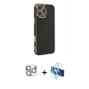 MARSİLYAN™- iPhone 16 Pro Max Kılıf Yankı Serisi - Siyah 3D Antistatik Cam Ekran Koruyucu + Pers Alüminyum Kamera Lens - GS