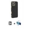 MARSİLYAN™- iPhone 16 Pro Max Kılıf Yankı Serisi - Siyah 3D Antistatik Cam Ekran Koruyucu + PVD Metal Kamera Lens - GS
