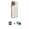 MARSİLYAN™- iPhone 16 Pro Max Kılıf Yankı Serisi - Siyah 3D Antistatik Cam Ekran Koruyucu + PVD Metal Kamera Lens - SH