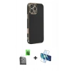 MARSİLYAN™- iPhone 16 Pro Max Kılıf Yankı Serisi - Siyah 3D Antistatik Cam Ekran Koruyucu + Raze Metal Kamera Lens - SH
