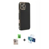 MARSİLYAN™- iPhone 16 Pro Max Kılıf Yankı Serisi - Siyah 3D Antistatik Cam Ekran Koruyucu + Raze Metal Kamera Lens - NLGY