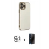 MARSİLYAN™- iPhone 16 Pro Max Kılıf Yankı Serisi - Siyah 3D Antistatik Hayalet Cam Ekran Koruyucu + Pers Alüminyum Kamera Lens - GS