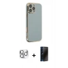 MARSİLYAN™- iPhone 16 Pro Max Kılıf Yankı Serisi - Siyah 3D Antistatik Hayalet Cam Ekran Koruyucu + Pers Alüminyum Kamera Lens - GS