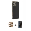 MARSİLYAN™- iPhone 16 Pro Max Kılıf Yankı Serisi - Siyah 3D Antistatik Hayalet Cam Ekran Koruyucu + Pers Alüminyum Kamera Lens - CLTM
