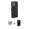MARSİLYAN™- iPhone 16 Pro Max Kılıf Yankı Serisi - Siyah 3D Antistatik Hayalet Cam Ekran Koruyucu + Pers Alüminyum Kamera Lens - GI