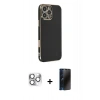 MARSİLYAN™- iPhone 16 Pro Max Kılıf Yankı Serisi - Siyah 3D Antistatik Hayalet Cam Ekran Koruyucu + Pers Alüminyum Kamera Lens - GS