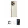 MARSİLYAN™- iPhone 16 Pro Max Kılıf Yankı Serisi - Siyah 3D Antistatik Hayalet Cam Ekran Koruyucu + PVD Metal Kamera Lens - GS