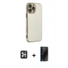 MARSİLYAN™- iPhone 16 Pro Max Kılıf Yankı Serisi - Siyah 3D Antistatik Hayalet Cam Ekran Koruyucu + PVD Metal Kamera Lens - SH