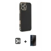MARSİLYAN™- iPhone 16 Pro Max Kılıf Yankı Serisi - Siyah 3D Antistatik Hayalet Cam Ekran Koruyucu + PVD Metal Kamera Lens - GS