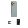 MARSİLYAN™- iPhone 16 Pro Max Kılıf Yankı Serisi - Siyah 3D Antistatik Hayalet Cam Ekran Koruyucu + PVD Metal Kamera Lens - SH