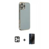 MARSİLYAN™- iPhone 16 Pro Max Kılıf Yankı Serisi - Siyah 3D Antistatik Hayalet Cam Ekran Koruyucu + PVD Metal Kamera Lens - GS