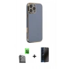 MARSİLYAN™- iPhone 16 Pro Max Kılıf Yankı Serisi - Siyah 3D Antistatik Hayalet Cam Ekran Koruyucu + Raze Metal Kamera Lens - SH