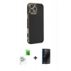 MARSİLYAN™- iPhone 16 Pro Max Kılıf Yankı Serisi - Siyah 3D Antistatik Hayalet Cam Ekran Koruyucu + Raze Metal Kamera Lens - BZ