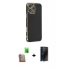 MARSİLYAN™- iPhone 16 Pro Max Kılıf Yankı Serisi - Siyah 3D Antistatik Hayalet Cam Ekran Koruyucu + Raze Metal Kamera Lens - CLTM