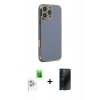 MARSİLYAN™- iPhone 16 Pro Max Kılıf Yankı Serisi - Siyah 3D Antistatik Hayalet Cam Ekran Koruyucu + Raze Metal Kamera Lens - BZ